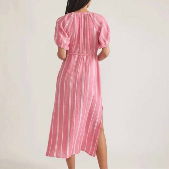 Marine Layer Erin Shirt Dress Cotton Fuchsia Stripe Midi NEW - Picture 2 of 6